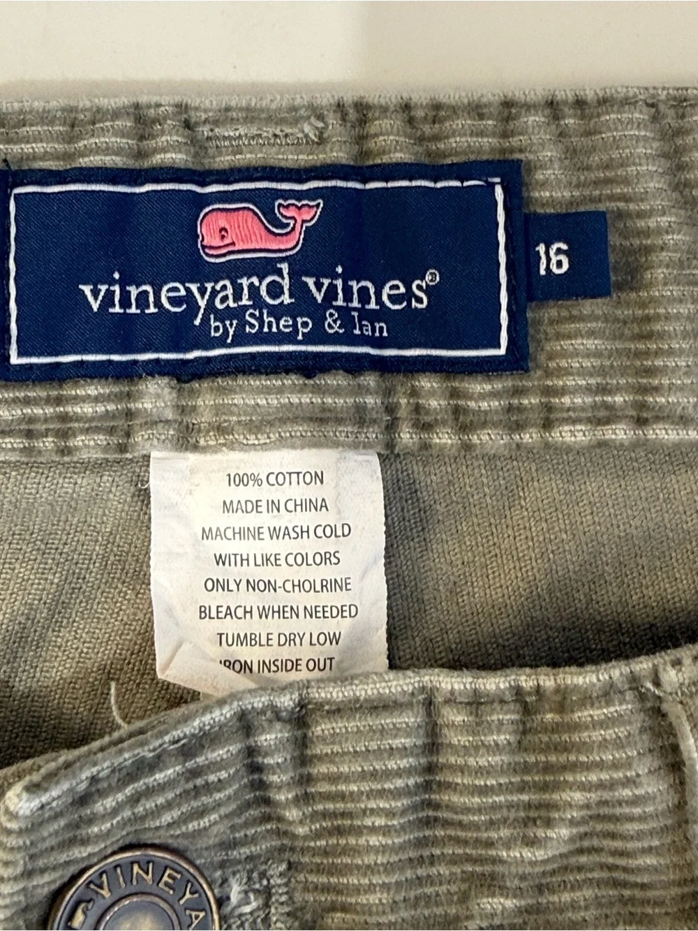 Vineyard vines Olive Green Corduroy Pants size 16